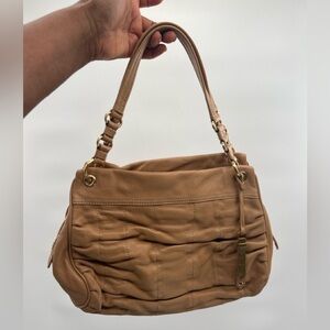 Cole Haan Bailey II Brown Pebbled Ruched Leather Shoulder Bag medium